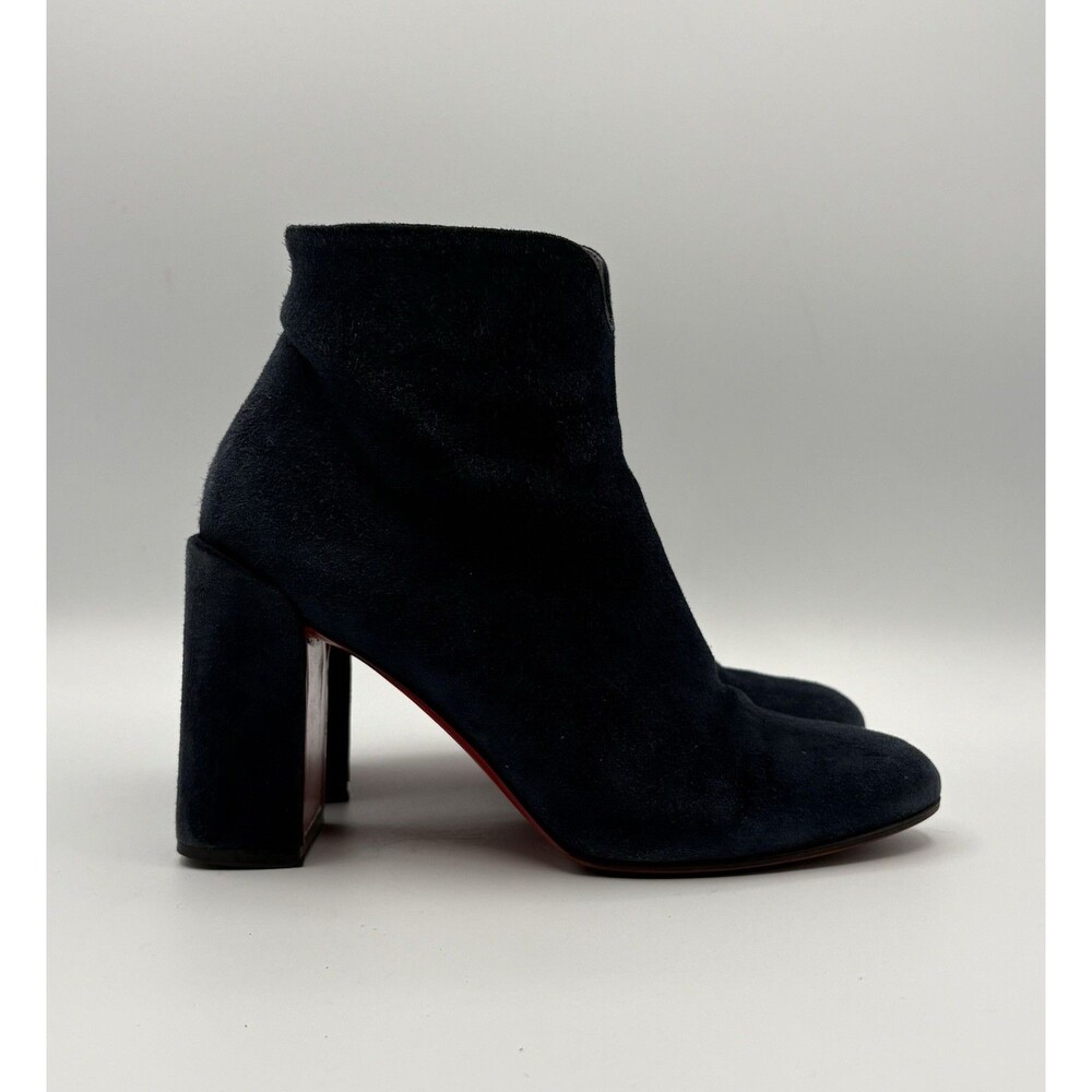 Christian Louboutin Castarika 85 Nocturne Blue Suede Ankle Block Heel Boot EU 35
